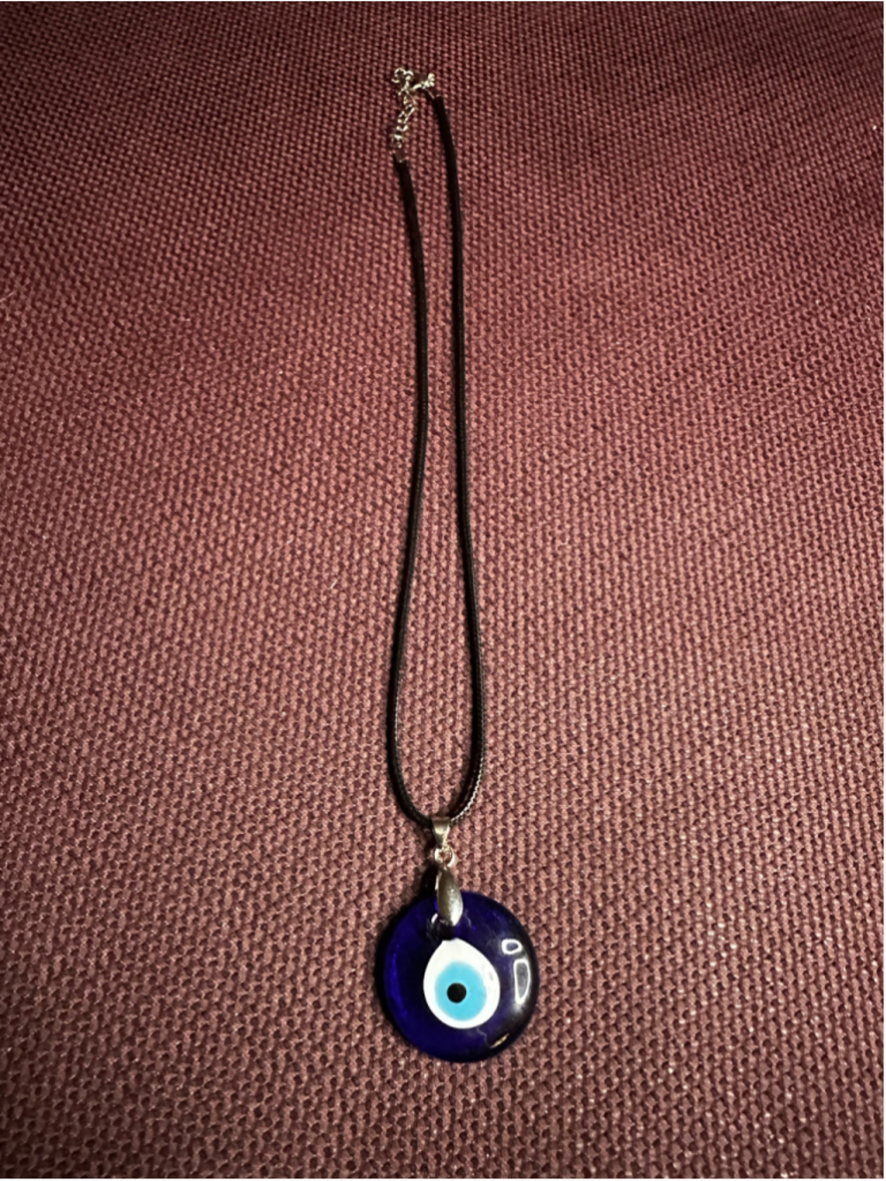 Blue and Black Evil Eye Pendant Necklace w/ Black Cord
